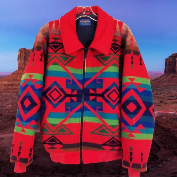 Vintage Pendleton Western Aztec Wool Bomber Jacket - Picture 4 of 6